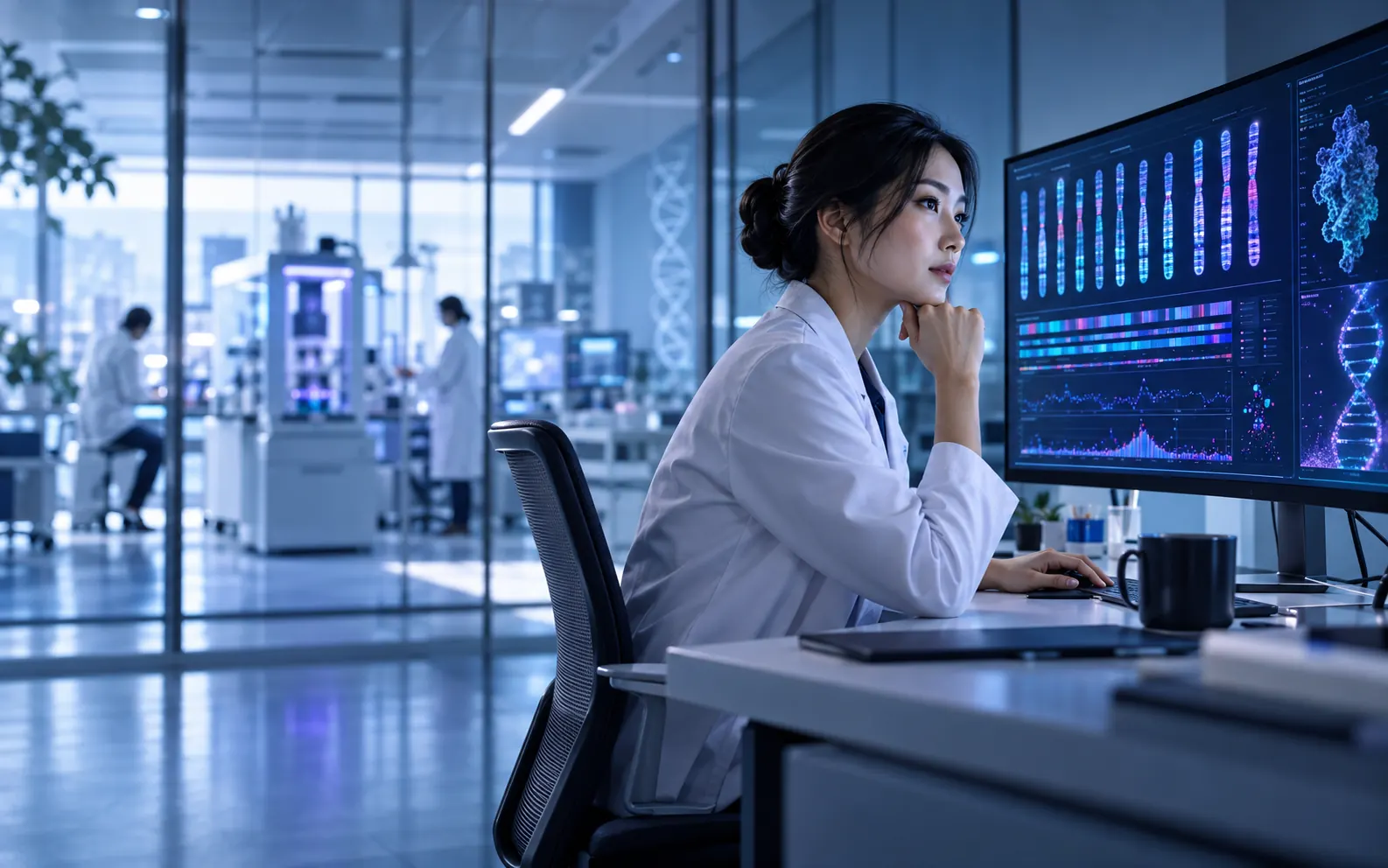 A scientist reviewing updated genome analysis